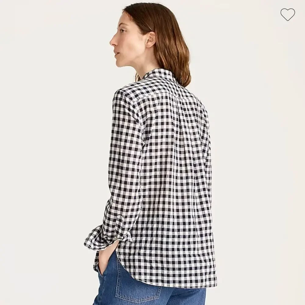 J. Crew Classic-fit Shirt Petite in Crinkle Gingham Navy Women's 00P AW252 $79